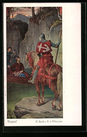 Bild des Verkufers fr Ansichtskarte Parzival begegnet dem kranken Amfortas am See zum Verkauf von Bartko-Reher