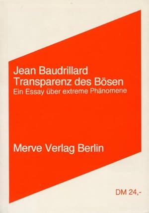 Bild des Verkufers fr Baudrillard,Transparenz . zum Verkauf von Che & Chandler Versandbuchhandlung