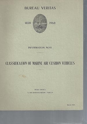 Imagen del vendedor de Bureau Veritas 1828-1968 - Information Note - Classification of Marine Air Cushion Vehicles March 1969 a la venta por ART...on paper - 20th Century Art Books