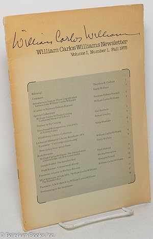 Image du vendeur pour William Carlos Williams Newsletter: vol. 1, #1, Fall 1975 mis en vente par Bolerium Books Inc.