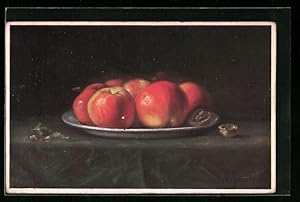 Bild des Verkufers fr Ansichtskarte Schale mit roten pfeln und einer Walnuss zum Verkauf von Bartko-Reher