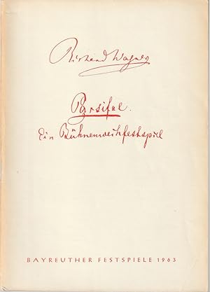 Bild des Verkufers fr Programmheft Richard Wagner PARSIFAL Bayreuther Festspiele 1963 zum Verkauf von Programmhefte24 Schauspiel und Musiktheater der letzten 150 Jahre