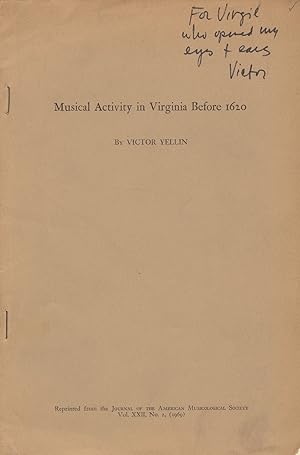 Bild des Verkufers fr Musical Activity in Virginia Before 1620 zum Verkauf von J & J LUBRANO MUSIC ANTIQUARIANS LLC