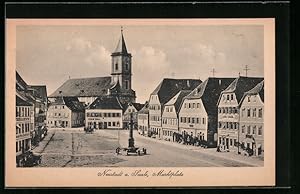 Bild des Verkufers fr Ansichtskarte Neustadt a. Saale, Blick auf den Marktplatz, Haus Adam Voll und die Kirche dahinter zum Verkauf von Bartko-Reher