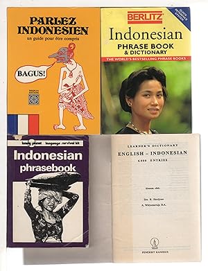 Set of 4 INDONESIAN PHRASE BOOKS & DICTIONARIES - 3 English, Indonesian and 1 French Indonesian.