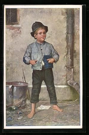 Bild des Verkufers fr Knstler-Ansichtskarte Thomas Riss: Der Hansel, Junge in Lumpen und ohne Schuhe dargestellt zum Verkauf von Bartko-Reher