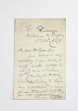 Seller image for An Original Handwritten Letter Signed by Thomas Guthrie to Levi Leone for sale by Lasting Words Ltd