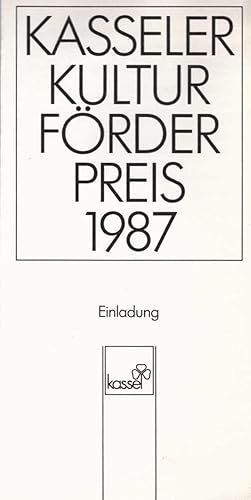 Einladung zum 1. Kasseler Kulturförderpreis am Mittwoch, dem 16. Dezember 1987