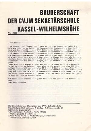Der Bruderbrief der Ehemaligen der CVJM-Sekretärschule Kassel-Wilhelmshöhe ; Nr. 1/1968.