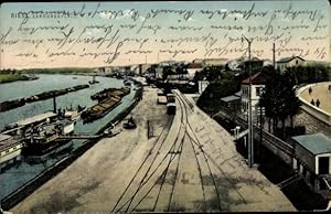 Ansichtskarte / Postkarte Riesa an der Elbe Sachsen, Landungsplatz, Bahnstrecke, Hafen
