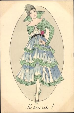 Künstler Ansichtskarte / Postkarte So bin ich, junge Frau in elegantem Kleid