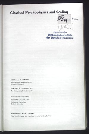 Seller image for Classical Psychophysics and Scaling. McGraw-Hill Programmed Series in Psychology. for sale by books4less (Versandantiquariat Petra Gros GmbH & Co. KG)