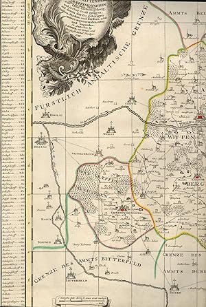 Bild des Verkufers fr Karte Accurate Geographische Delineation derer Aemmter Wittenberg und Graeffenhaynichen zur Chur Sachsen gehrig,;Original altkolorierter Kupferstich um 1799 zum Verkauf von Antiquariat Kastanienhof