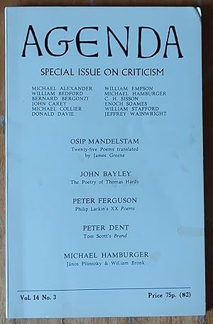Seller image for Agenda: Special Issue on Criticism: Autumn 1976 Vol.14, No.3 for sale by Shore Books