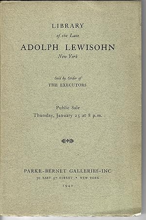 Catalogue 166: Library of the Late Adolph Lewisohn