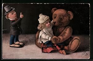 Ansichtskarte Steiff-Puppen mit einem Teddy