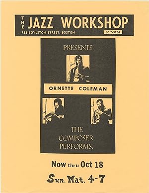 The Jazz Workshop presents Ornette Coleman: The Composer Performs (Original flyer for a series of...