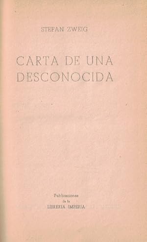 Imagen del vendedor de CARTA DE UNA DESCONOCIDA a la venta por Librera Torren de Rueda
