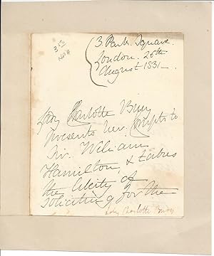 Image du vendeur pour [Lady Charlotte Bury, Regency novelist of the 'Silver Fork' school.] Autograph Letter in the third person, requesting that Sir William Hamilton subscribes to a forthcoming work by her. mis en vente par Richard M. Ford Ltd
