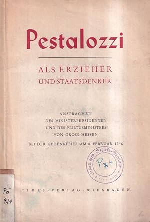 Bild des Verkufers fr Pestalozzi als Erzieher und Staatsdenker zum Verkauf von Clivia Mueller