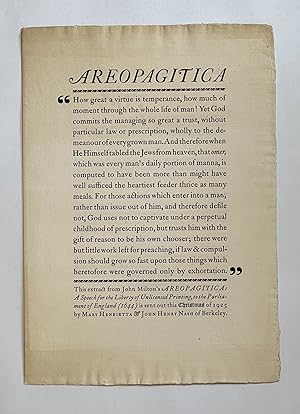 Bild des Verkufers fr [Broadside] AREOPAGITICA [and] TO THE PRESIDENT OF THE UNITED STATES zum Verkauf von Michael Pyron, Bookseller, ABAA