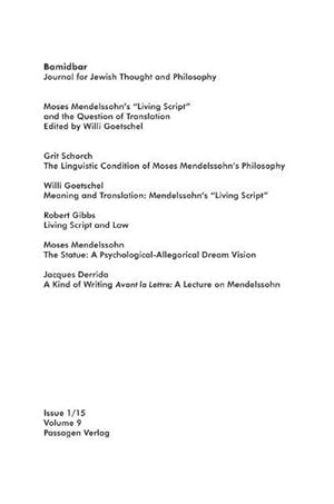 Bild des Verkufers fr Bamidbar 1.15 : Moses Mendelssohn's "Living Script" and the Question of Translation zum Verkauf von AHA-BUCH GmbH