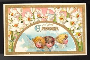A Happy Easter Angels & Lilies Embossed Postcard
