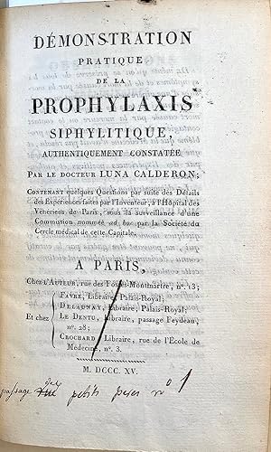 Image du vendeur pour Dmonstration pratique de la prophylaxis siphylitique authentiquement constate + 9 works by other authors on venereal disease. P. Ricord's stamp mis en vente par Jeremy Norman's historyofscience