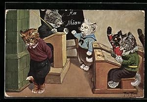 Bild des Verkufers fr Knstler-Ansichtskarte Arthur Thiele: Katzenkind in der Schule schmt sich zum Verkauf von Bartko-Reher