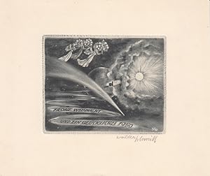 Bild des Verkufers fr Frohe Weihnacht und ein glckliches 1950. Komet, Planet, Sonne und zwei Engel. zum Verkauf von Antiquariat  Braun