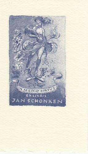 Imagen del vendedor de Ex Libris Jan Schonken. Tanzender Frauenhalbakt. "In medio virtus". a la venta por Antiquariat  Braun