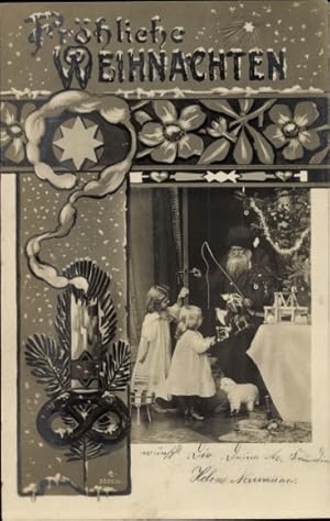 Ansichtskarte / Postkarte Glückwunsch Weihnachten, Kinder, Weihnachtsmann, Geschenke, Tannenzweige