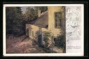 Bild des Verkufers fr Knstler-Ansichtskarte Deutscher Schulverein Nr. 1317: Wolf Heyse: Aus dem spanischen Liederbuche, Bauernhaus mit Rosenbschen zum Verkauf von Bartko-Reher