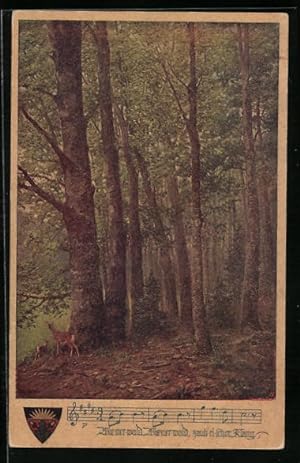 Künstler-Ansichtskarte Deutscher Schulverein Nr. 889: Rehe im Wald, Lied zum Wienerwald