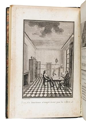 Bild des Verkufers fr Pome sur l'ducation, ddi  M. Le Comte Charles, fils de M. Le Duc de Luynes.Paris, Guillot, Librairie de Monsieur, 1788. Small 8vo. With full-page engraved plate showing a young boy studying at home with his private tutor and his father watching, 4 finely engraved headings for each stanza of the educational poem, and several charming woodcut tail-pieces to the added fables and miscellaneous poetry. Contemporary gold-tooled green morocco. zum Verkauf von ASHER Rare Books