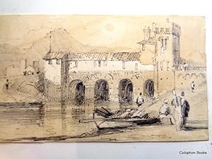 A 19th century miniature pencil and wash sketch of a Bridge, Continental, Spain?