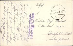 Ansichtskarte / Postkarte Stempel Deutsche Feldpost 1. WK, Feldartillerie Rgt. 77, 2. Battr.