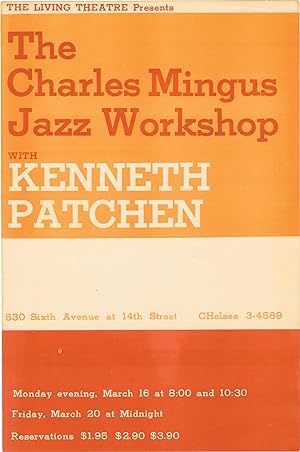 Imagen del vendedor de The Living Theatre Presents The Charles Mingus Jazz Workshop with Kenneth Patchen (Original flyer for two 1959 musical performances) a la venta por Royal Books, Inc., ABAA