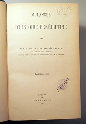 Image du vendeur pour MLANGES D'HISTOIRE BNDICTINE. Troisime Srie - Maredsous 1901 mis en vente par Llibres del Mirall