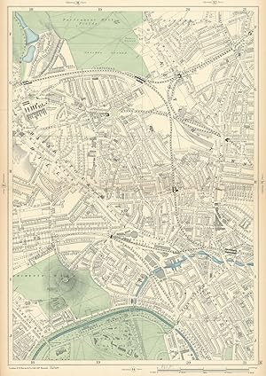 Sheet 36 from Bacon's 1900 London street atlas covering part of North London including Kentish To...