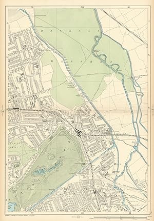 Sheet 40 from Bacon's 1900 London street atlas covering part of North East London including Hackn...
