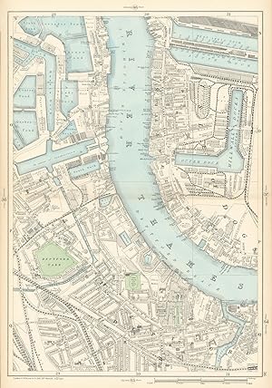 Sheet 56 from Bacon's 1900 London street atlas covering part of South East London including Millw...