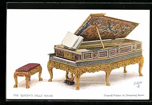Bild des Verkufers fr Ansichtskarte The Queen`s Dolls House, Grand Piano in Drawing Room, Puppenhaus zum Verkauf von Bartko-Reher
