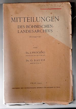 Bild des Verkufers fr Mitteilungen des Bhmischen Landesarchivs, IX (1934-41) zum Verkauf von Antikvariat Valentinska