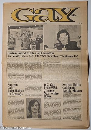 Immagine del venditore per Gay: vol. 3, #78, June 12, 1972; Shrinks Asked to Join Gay Liberation venduto da Bolerium Books Inc.