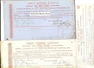 7 original Great Western Railway Kennet and Avon Canal Navigation Annuity warrants, 1852, 1853, 1...