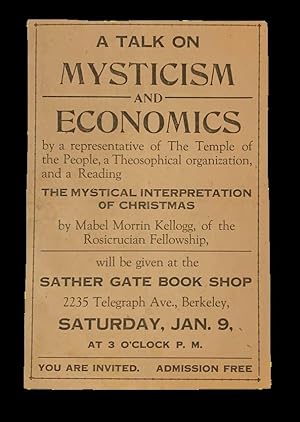A Talk on Mysticism and Economics by a Representative of the Temple of the People.