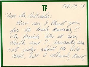 Original manuscript letter signed to cartoonist C.D. Batchelor