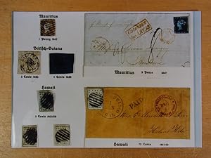 Briefmarken - Philatelie: Mauritius, Britisch-Guiana, Hawaii. Sieben Fotos von seltenen antiken B...