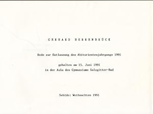 Rede zur Entlassung des Abiturientenjahrgangs 1991, gehalten am 15. Juni 1991 in der Aula des Gym...